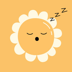 Sleepy daisy face with closed eyes. Gentle design for teaching rest and relaxation. Perfect for bedtime learning projects.