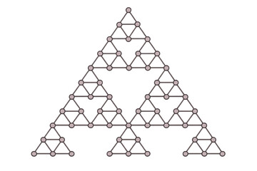 Geometric fractal structure made of interconnected nodes and lines, creating a self-similar pattern on a transparent background, ideal for technology or science concepts