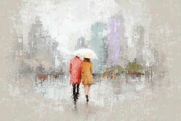 Fototapeta premium Couple Walking in the Rain