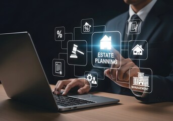 Professional estate planner managing assets with modern technology, ensuring financial security and peace of mind for families in the digital age