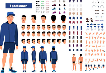 Cartoon 2d man character full body and head man character constructor sets for full body 