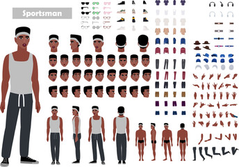 Cartoon 2d man character full body and head man character constructor sets for full body and head rigging design 
