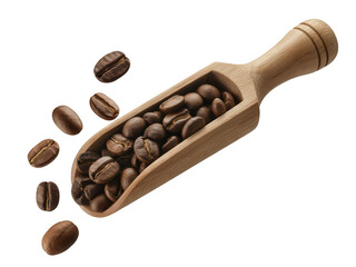 Fototapeta premium Wooden Scoop and Coffee Beans on transparent background