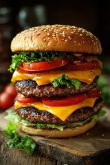 hamburger isolate on yellow background. 