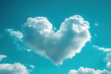 heart shape clouds on blue clear sky.