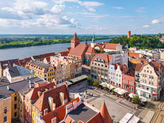 Beautiful architecture of Grudziadz with granaries at Wisla river, Poland