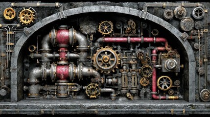Fototapeta premium Intricate steampunk panel, gears and pipes