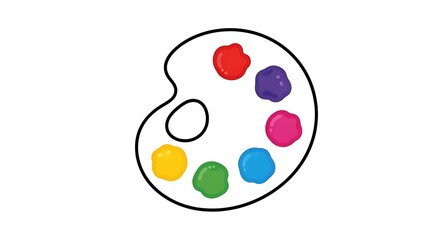 A simple illustration of a paint palette with various colors on a white background isolated art