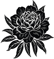 Black and white flower vector illustration with floral pattern and vintage design elements