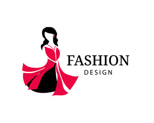 fashion logo with woman figure wearing dress design template illustration