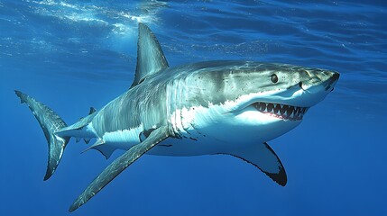 Fototapeta premium Great White Shark: Majestic Predator of the Ocean Depths