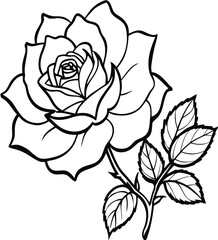 Black and white rose vector illustration floral vintage pattern design nature leaf decoration art blossom plant drawing silhouette spring beauty love sketch tattoo
