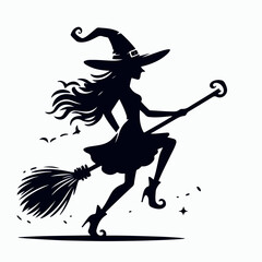 vector illustration of a witch riding a halloween broom
