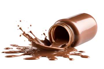 Chocolate jar spills delicious brown liquid splash