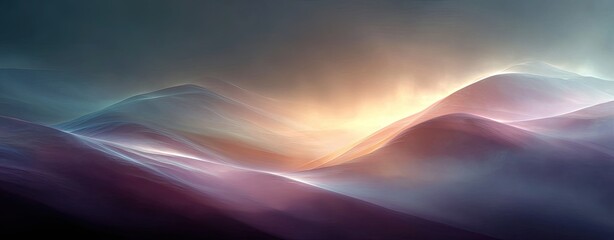 Abstract sunrise over ethereal mountains