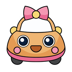 A  adorable cartoon car with big eyes and a cheerful smile.
