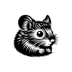 Stylized Black and White Mouse Head Illustration.