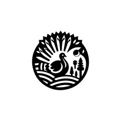 Naklejka premium Elegant Swan in Stylized Nature Landscape Illustration.