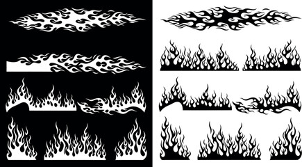 "Vector Fire and Flame Designs – Tribal Flame Borders, Burning Patterns, and Decorative Fire Elements for Tattoos, Posters, and Apparel Graphics"

