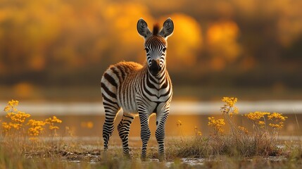 Obraz premium Baby Zebra Standing in Golden Light