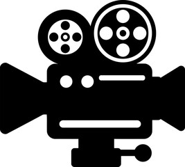Vintage film camera icon. Retro movie camera silhouette symbol for cinema, Hollywood, and film production.