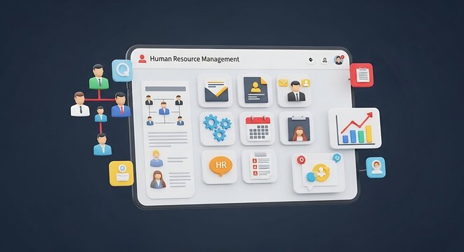 3D Illustration of Human Resource Management System with Integrated HR Functions