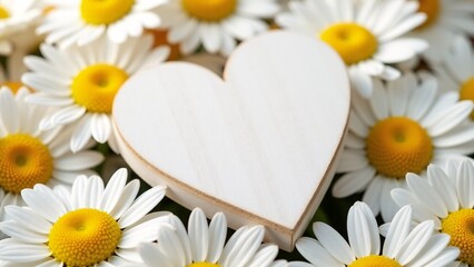 Obraz premium Wooden Heart Among Daisy Flowers