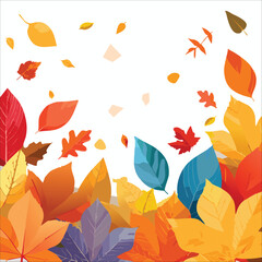 Autumn abstract colorful Background. Fall season and Thanksgiving theme. Editable vector templates with leaves and geometric pattern. Nature elements for poster, banner, cover, card, Sale, advertising