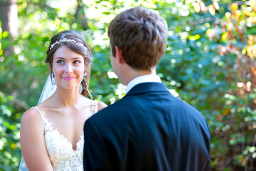 A bride and groom's first look before the ceremony.