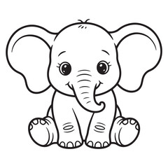 Obraz premium Baby Elephant Sitting – Jungle Animal Line Art Coloring Page