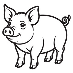 Happy Pig Standing – Cute Farm Animal Line Art Coloring Page