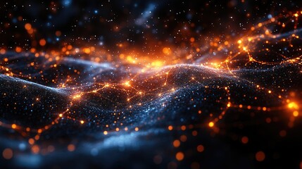 Obraz premium Digital Data Stream Visualization with Glowing Particle Network