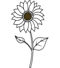 Vector illustration of a vibrant yellow sunflower with green leaves, capturing the beauty of a summer blossom