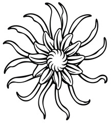 Vector floral art design featuring a black and white abstract flower blossom pattern with leaf and petal elements