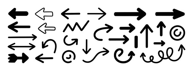 Black arrows collection various shapes and directions symbol graphic