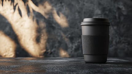 Dark coffee cup on a textured surface