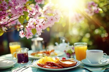 Garden Breakfast in Summer Morning