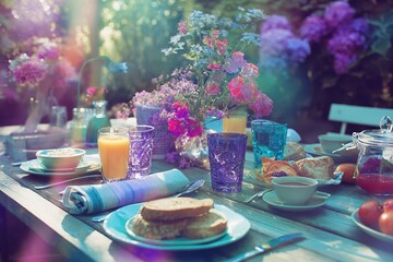 Garden Breakfast in Summer Morning