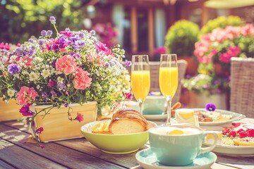 Garden Breakfast in Summer Morning