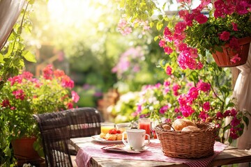 Garden Breakfast in Summer Morning