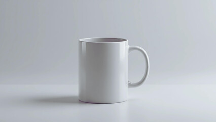 Fototapeta premium A Plain White Ceramic Mug Standing on a Table in a Clean Studio
