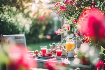 Garden Breakfast in Summer Morning