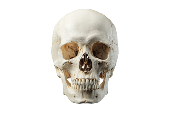 Human skull anatomy front view isolated on transparent background