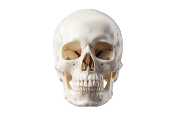 Human skull anatomy front view isolated on transparent background