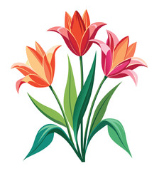 Bouquet of red lilies floral vector illustration with leaves and nature pattern design