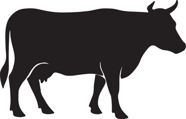 Black silhouette of a standing cow on a white background