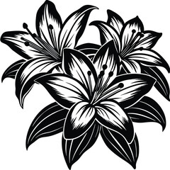 Black and white lily floral pattern vector illustration with vintage seamless beauty