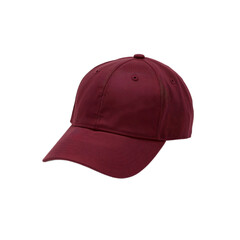 A maroon-colored baseball cap, angled view, showing a simple design.