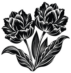 Black and white floral vector illustration with lily flowers and vintage pattern design