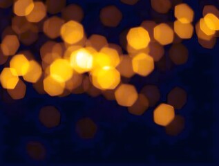 Golden Hexagonal Bokeh Lights on Deep Blue